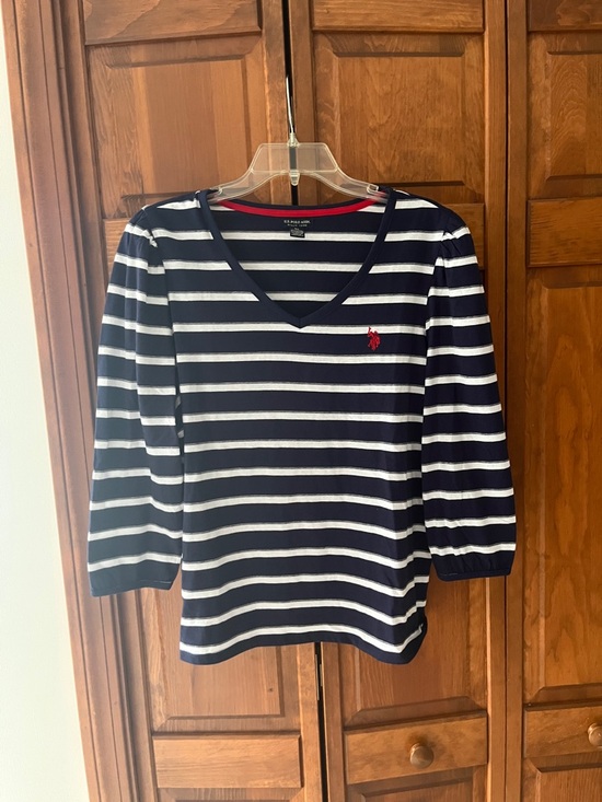 U.S. Polo Assn. Tops - U.S. Polo Assn. Navy & White Striped Top with Red Emblem Sz. XL